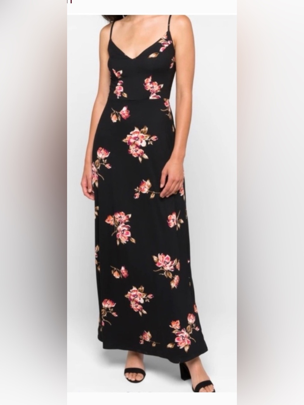 nine britton Black Maxi Skirt with Pink & Cream Floral Print
